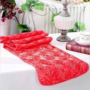 Neon Coral Table Runner Rose-Stitched Design